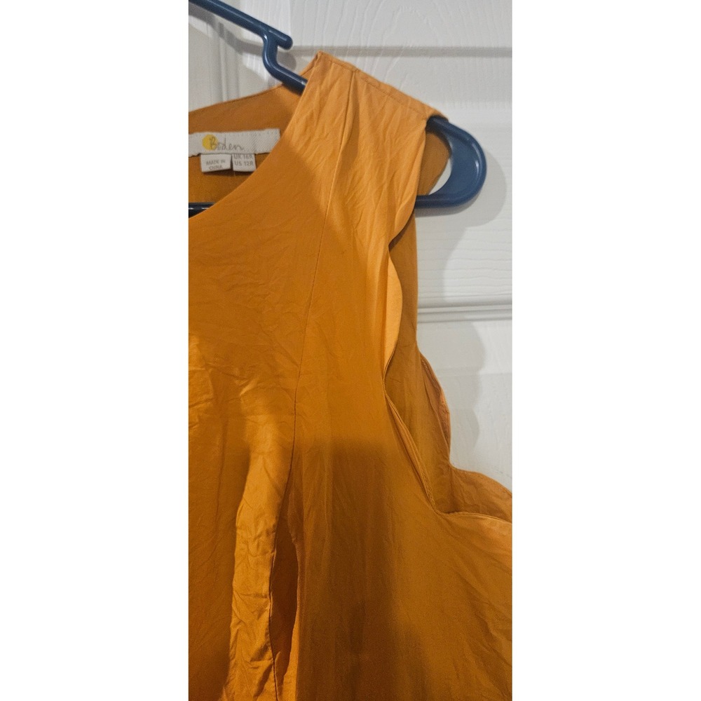 Boden Judith Dress 12R Ochre Yellow Cotton Poplin Scallop Pockets Fit Flare - Picture 4 of 8